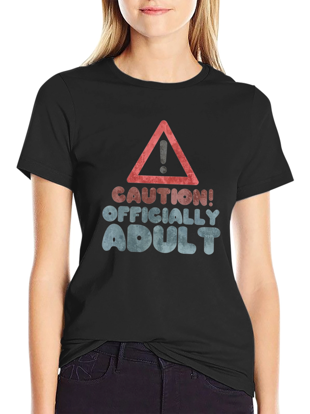 Caution! Officially Adult Black Graphic T-Shirt