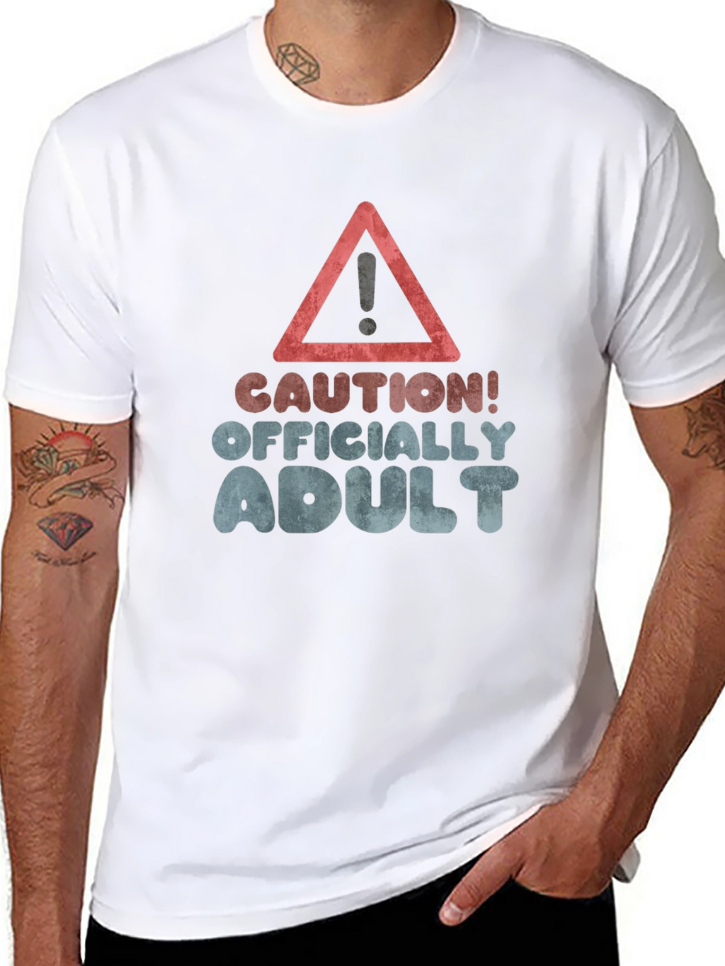 Caution! Officially Adult Black Graphic T-Shirt