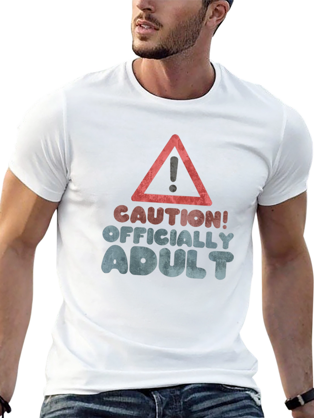 Caution! Officially Adult Black Graphic T-Shirt