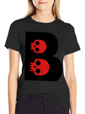 Skull Letter B Graphic Tee - Black Cotton T-Shirt