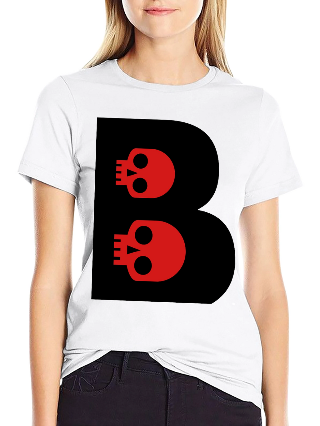 Skull Letter B Graphic Tee - Black Cotton T-Shirt