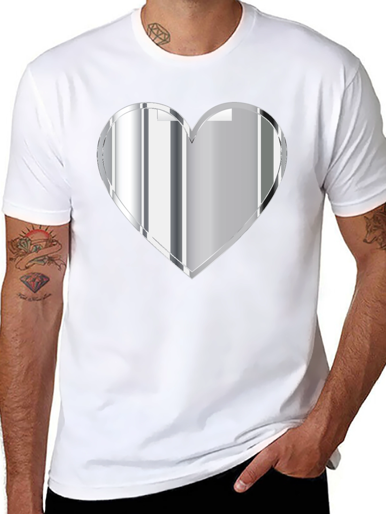 Silver Heart Graphic Black T-Shirt