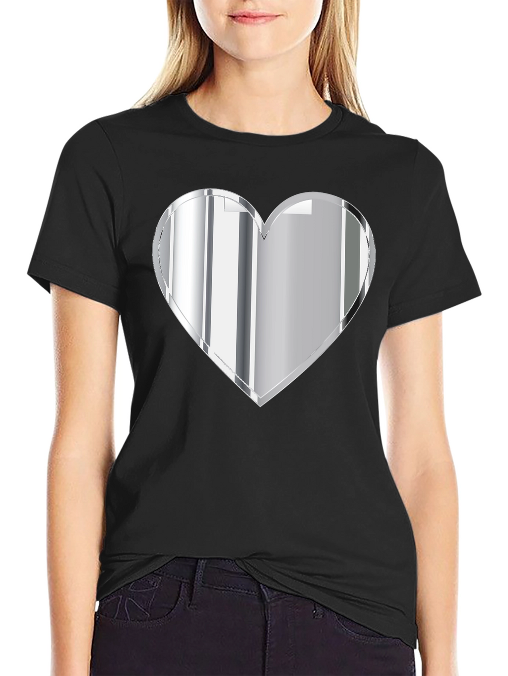 Silver Heart Graphic Black T-Shirt