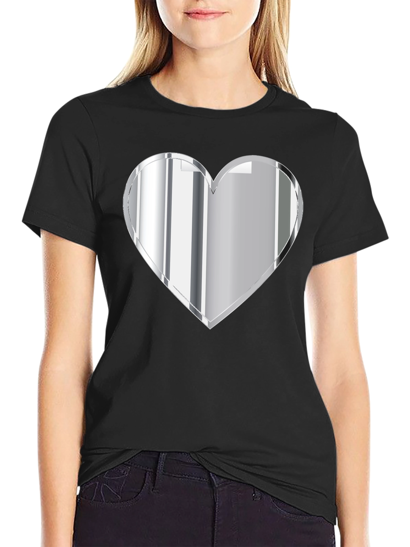 Silver Heart Graphic Black T-Shirt