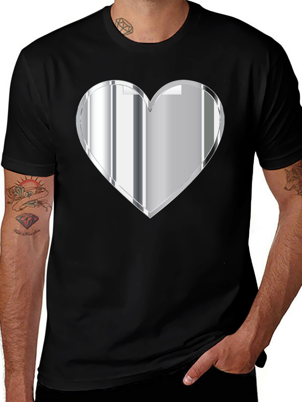 Silver Heart Graphic Black T-Shirt