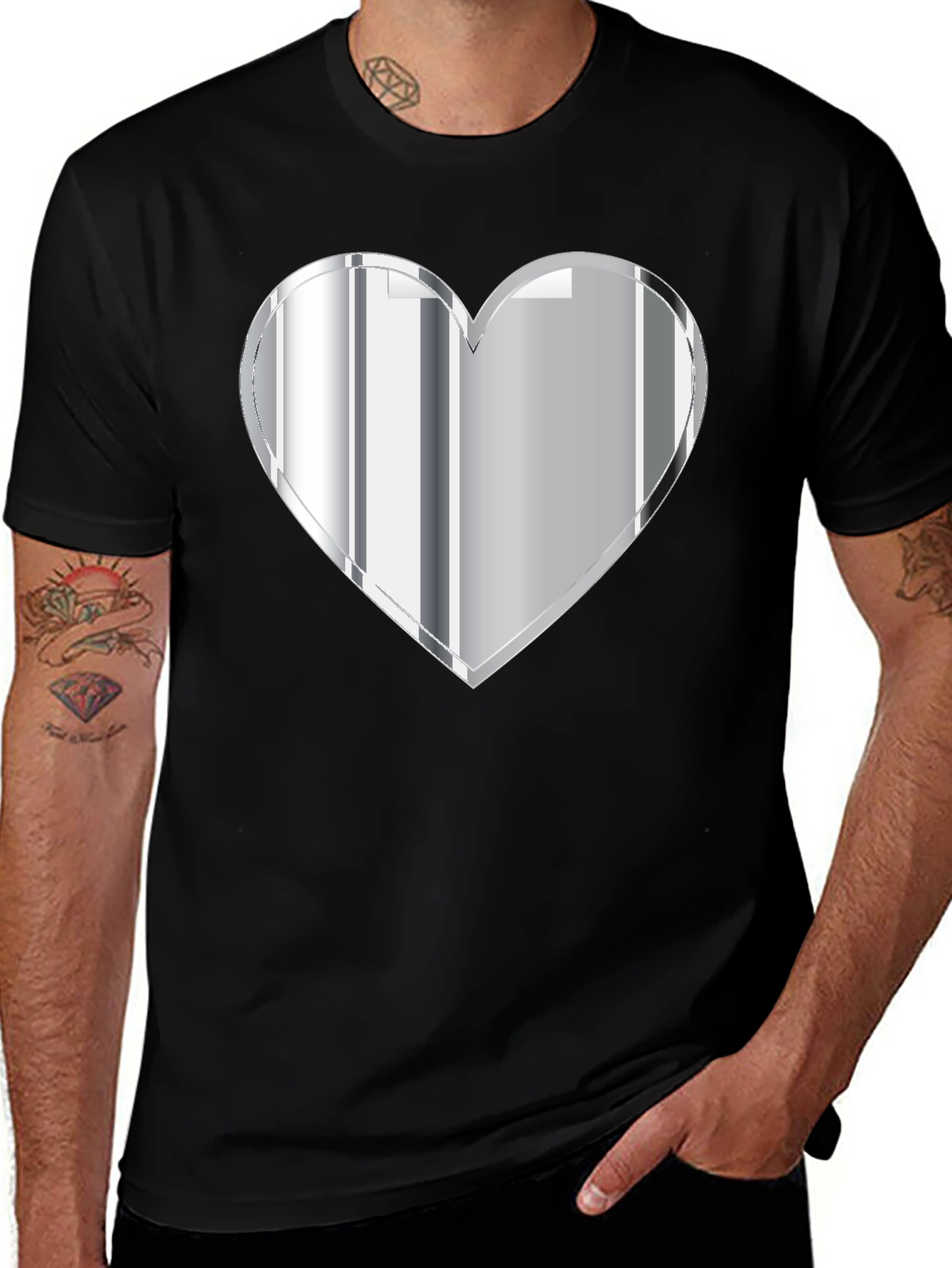 Silver Heart Graphic Black T-Shirt
