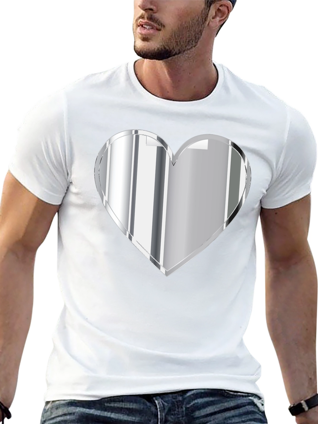 Silver Heart Graphic Black T-Shirt