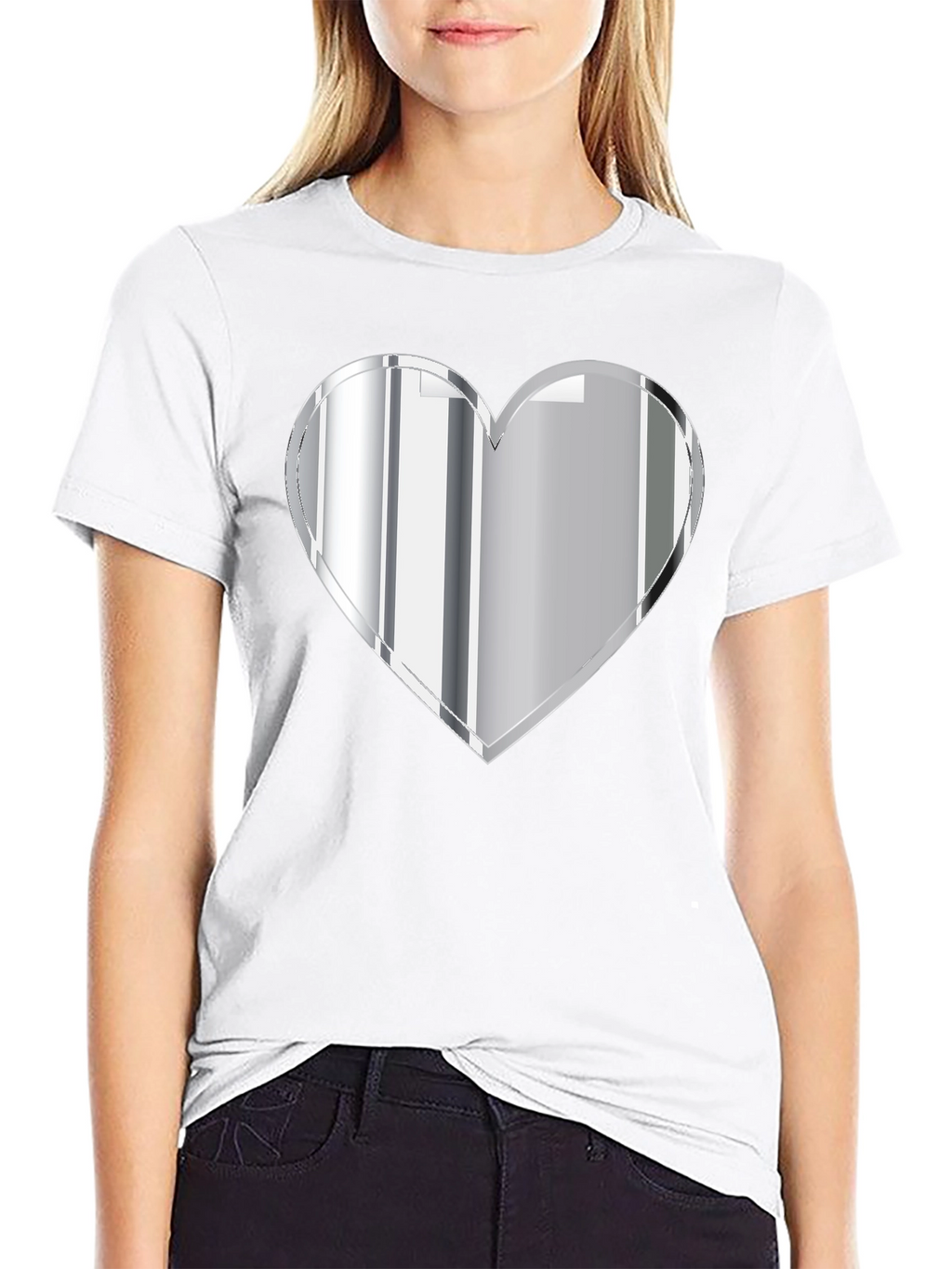 Silver Heart Graphic Black T-Shirt