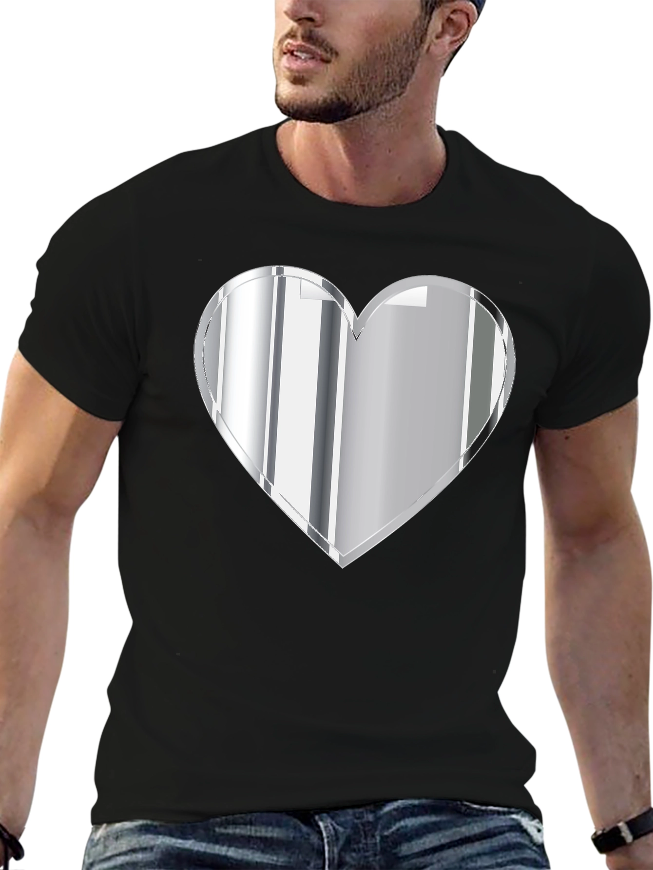 Silver Heart Graphic Black T-Shirt