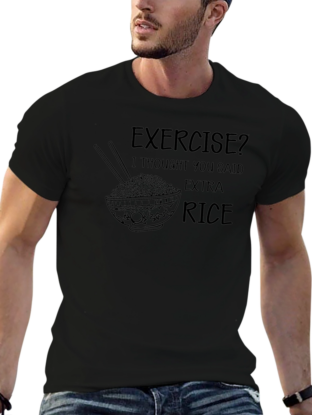 Extra Rice Black Tee - Funny Graphic T-Shirt