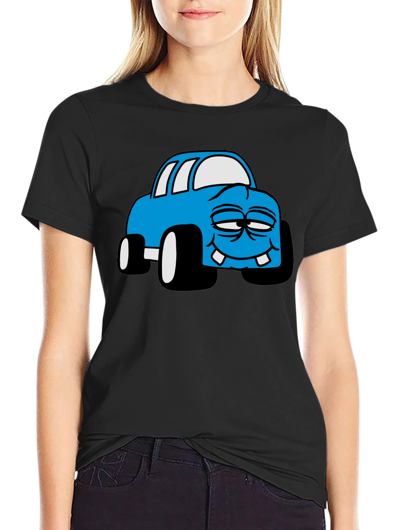 Cartoon Monster Car Graphic Black T-Shirt