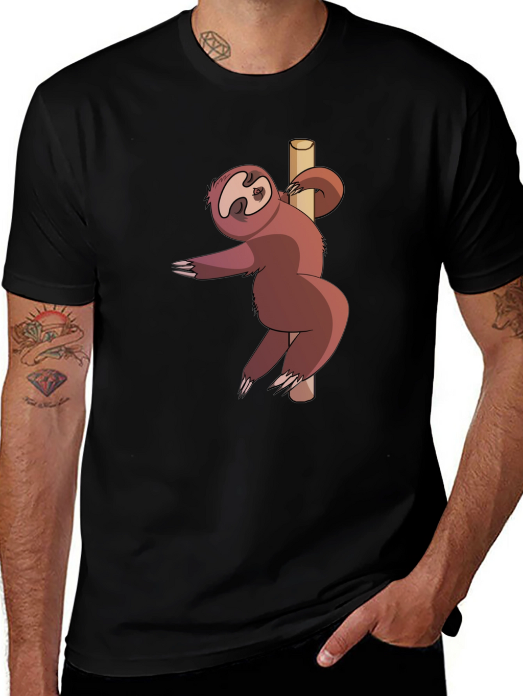 Funny Sloth Pole Dancing Black T-Shirt