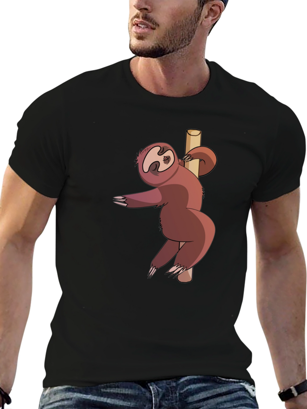 Funny Sloth Pole Dancing Black T-Shirt