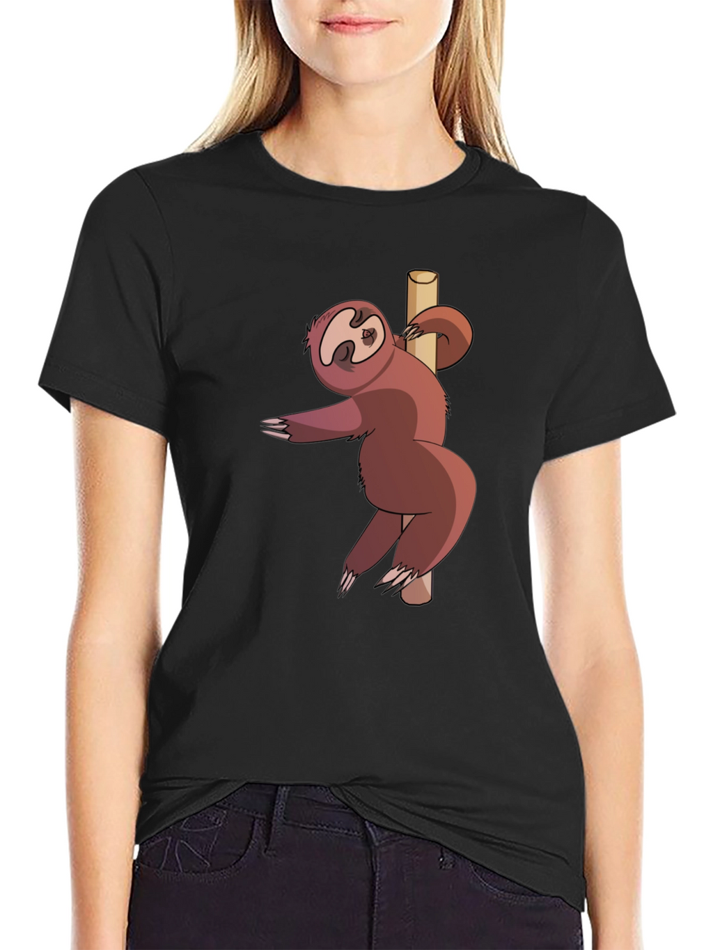 Funny Sloth Pole Dancing Black T-Shirt