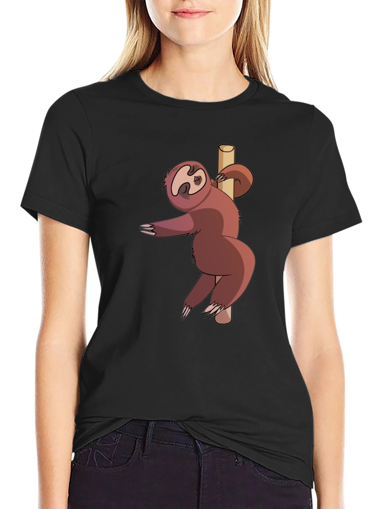 Funny Sloth Pole Dancing Black T-Shirt