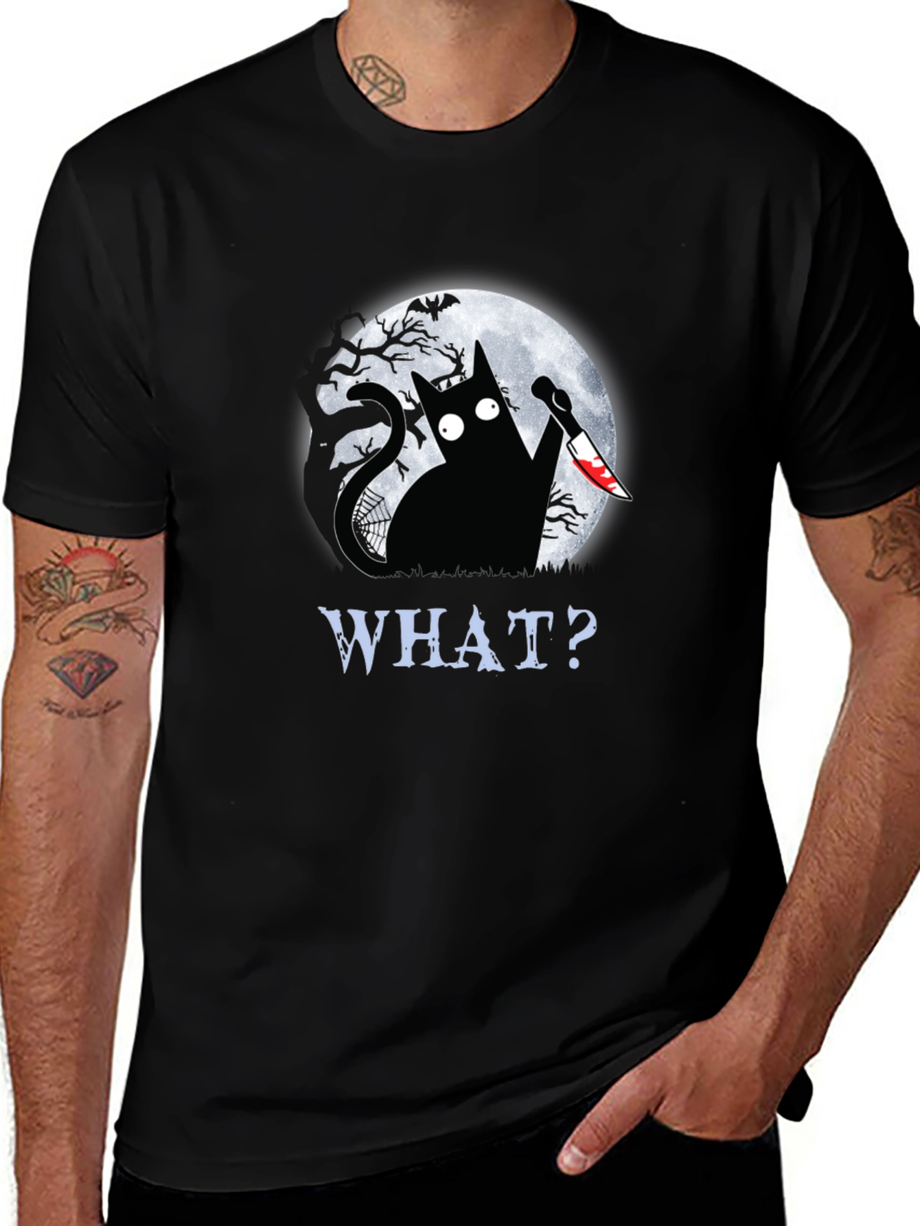 Creepy Cat Halloween Graphic T-Shirt