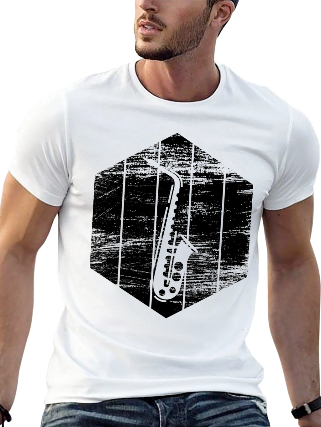 Saxophone Graphic Tee - Mens Black T-Shirt