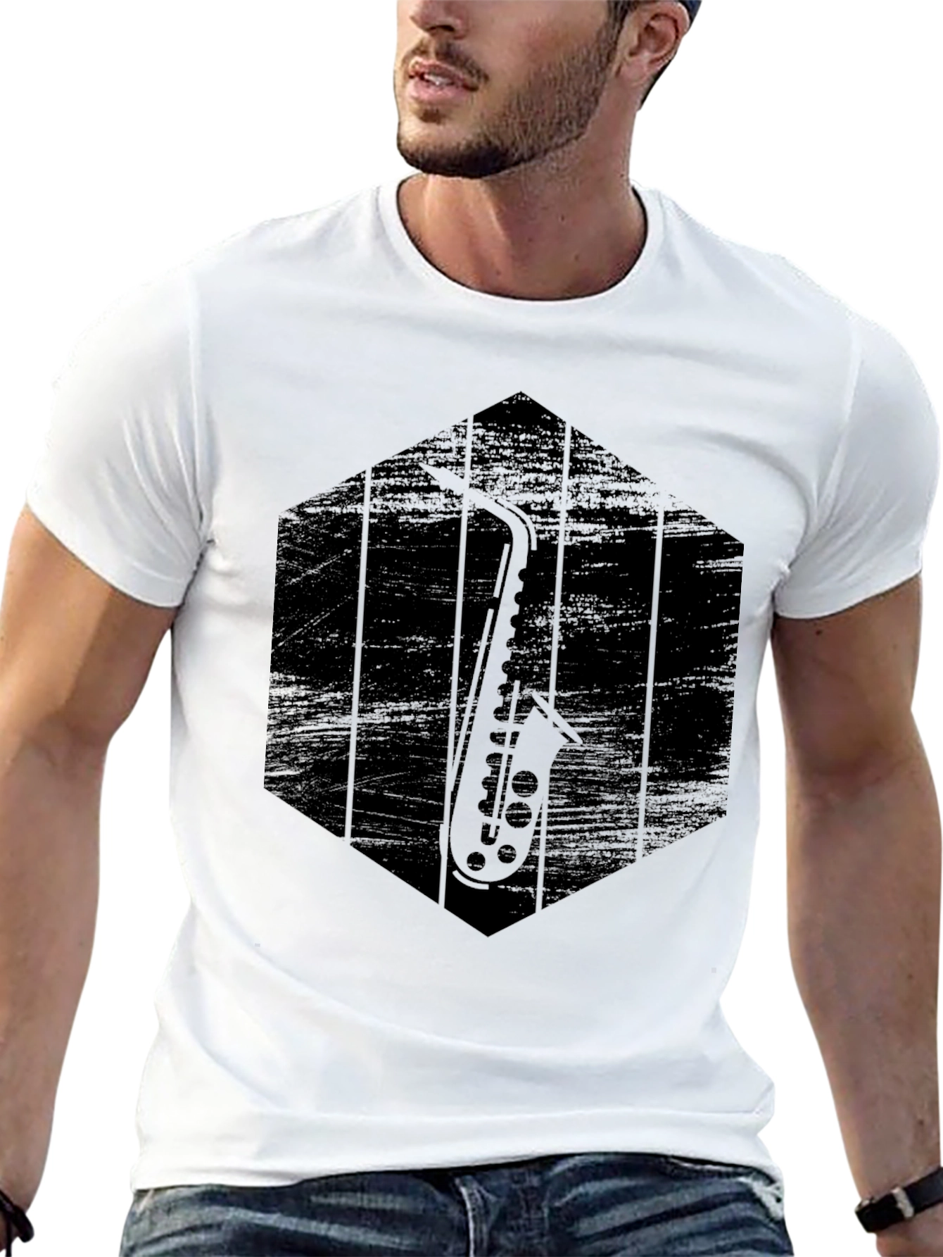 Saxophone Graphic Tee - Mens Black T-Shirt