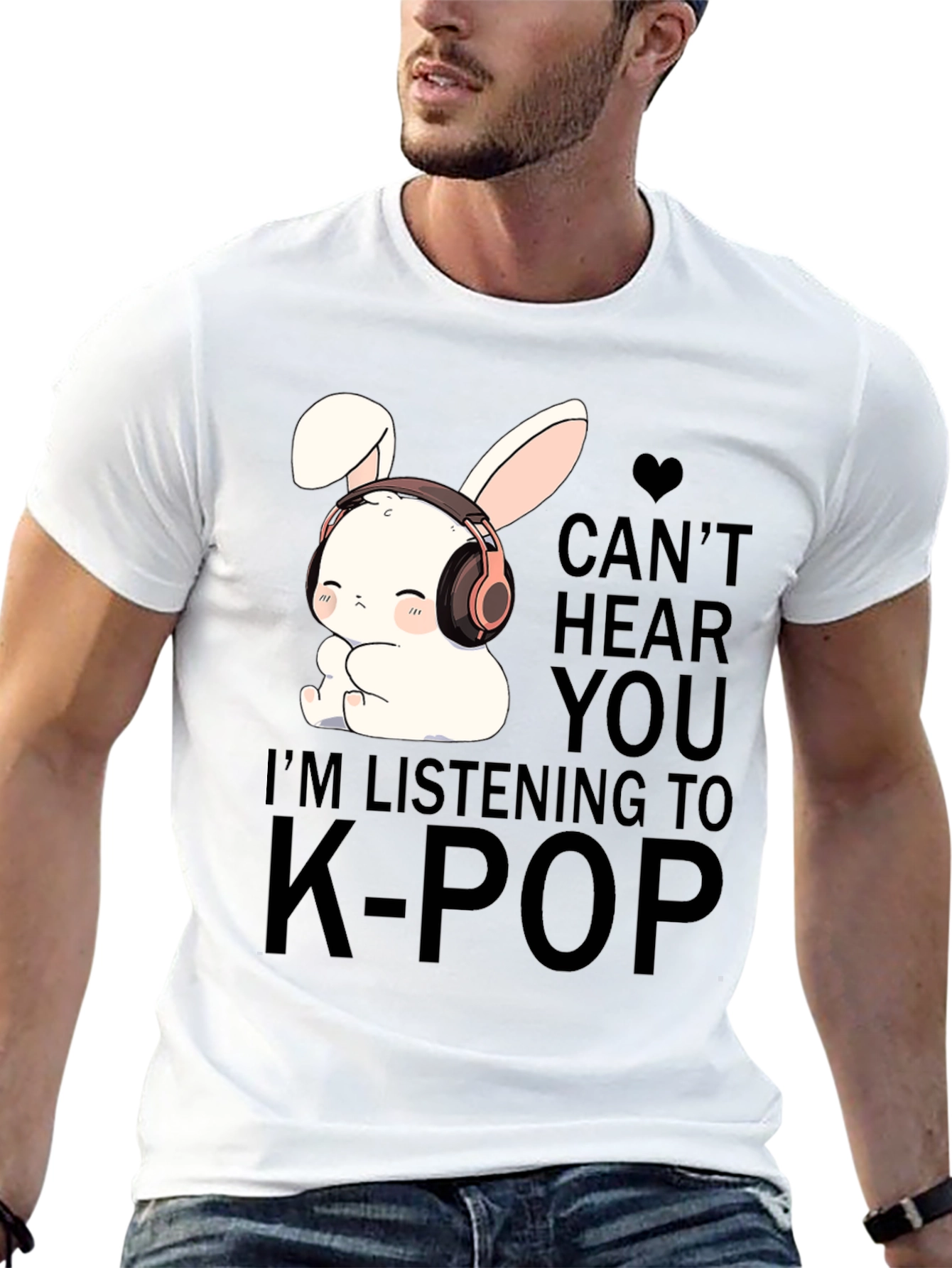 K-Pop Music T-Shirt with Cute Bunny