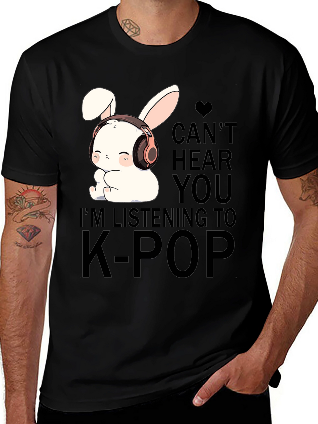 K-Pop Music T-Shirt with Cute Bunny