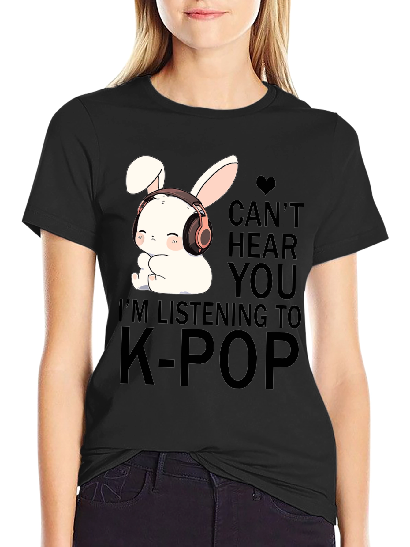 K-Pop Music T-Shirt with Cute Bunny