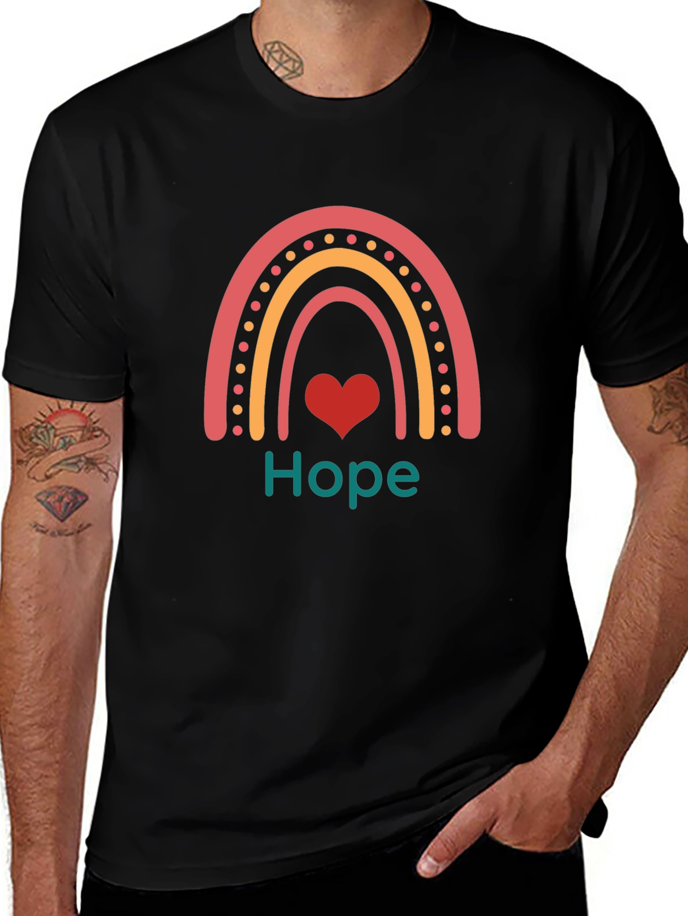 Hope Rainbow Heart Tee - Black Graphic T-Shirt