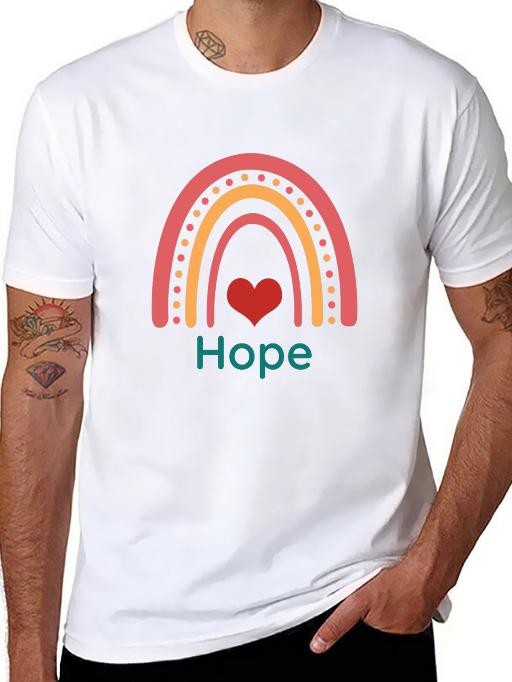 Hope Rainbow Heart Tee - Black Graphic T-Shirt