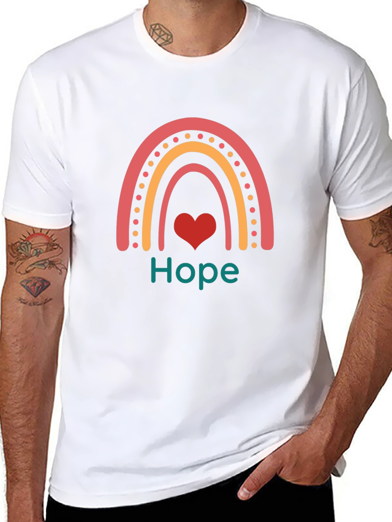Hope Rainbow Heart Tee - Black Graphic T-Shirt