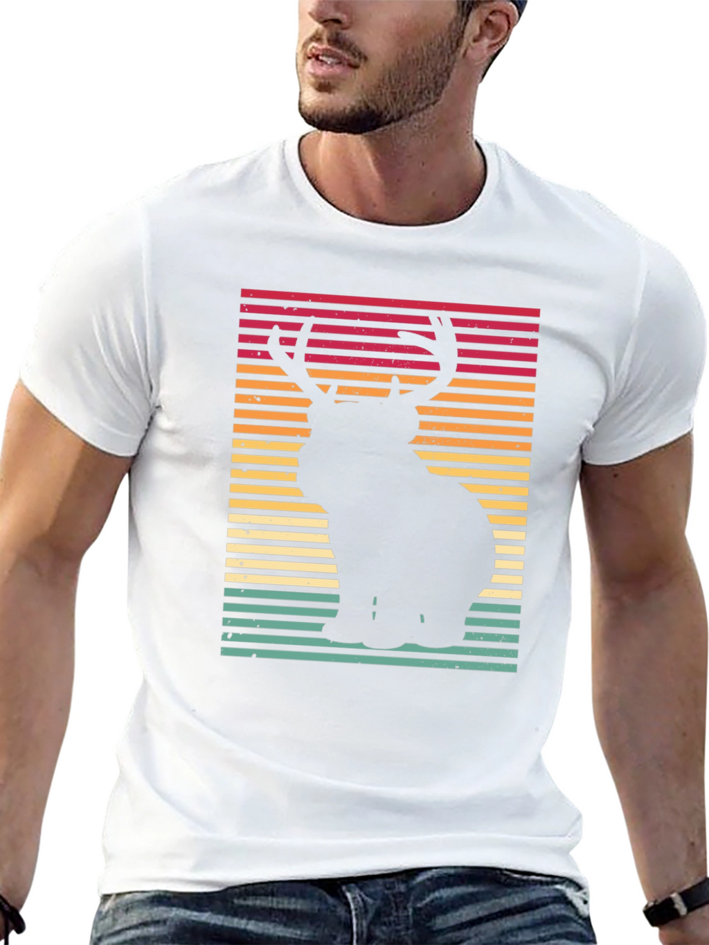 Retro Bear Deer Graphic Tee - Black