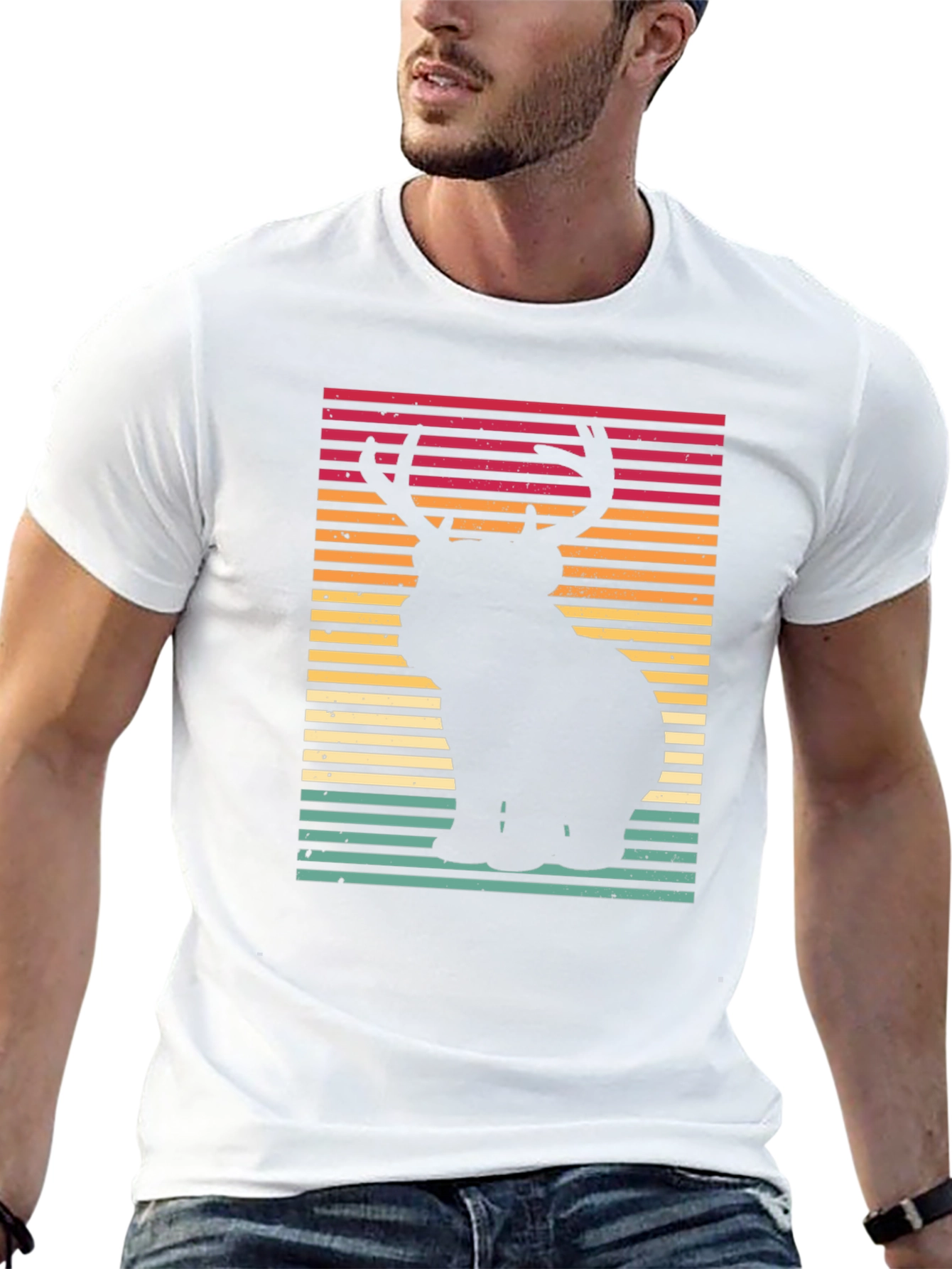 Retro Bear Deer Graphic Tee - Black