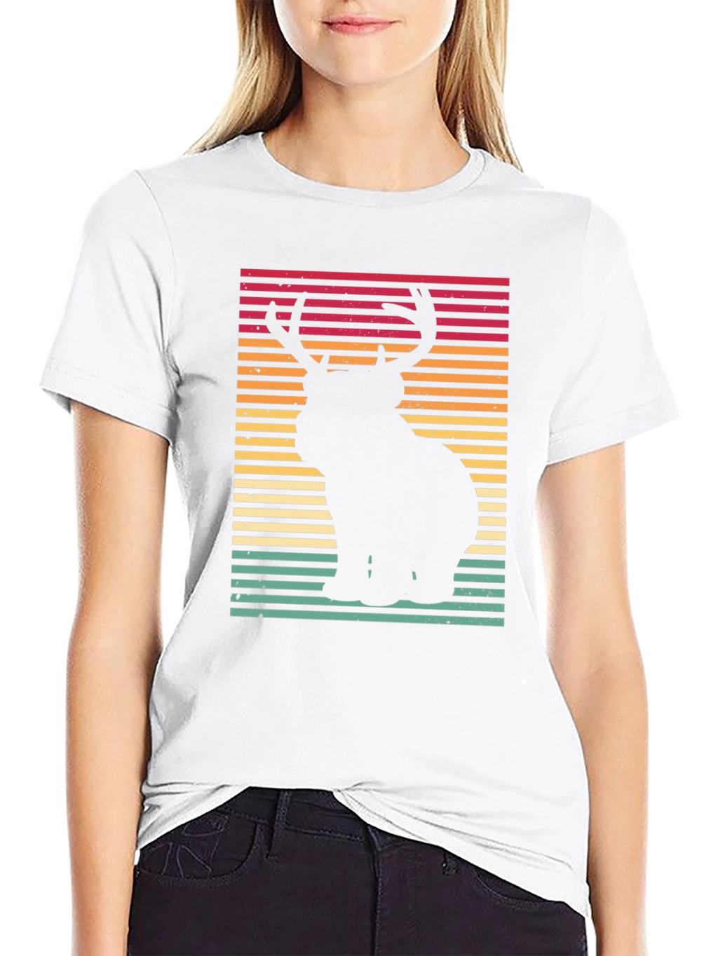 Retro Bear Deer Graphic Tee - Black