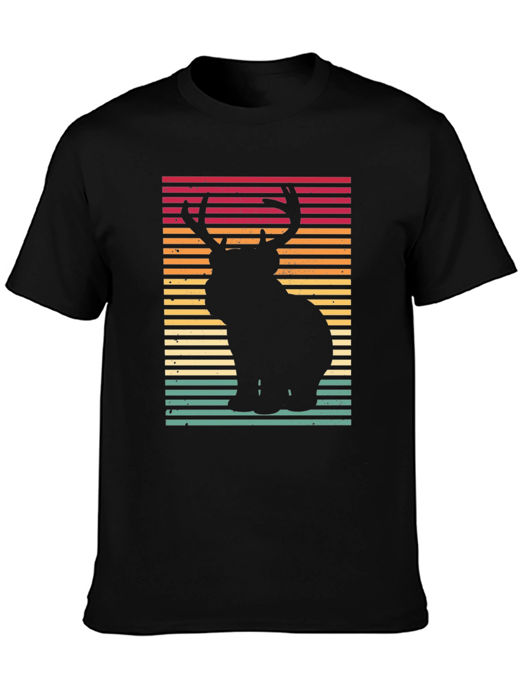 Retro Bear Deer Graphic Tee - Black