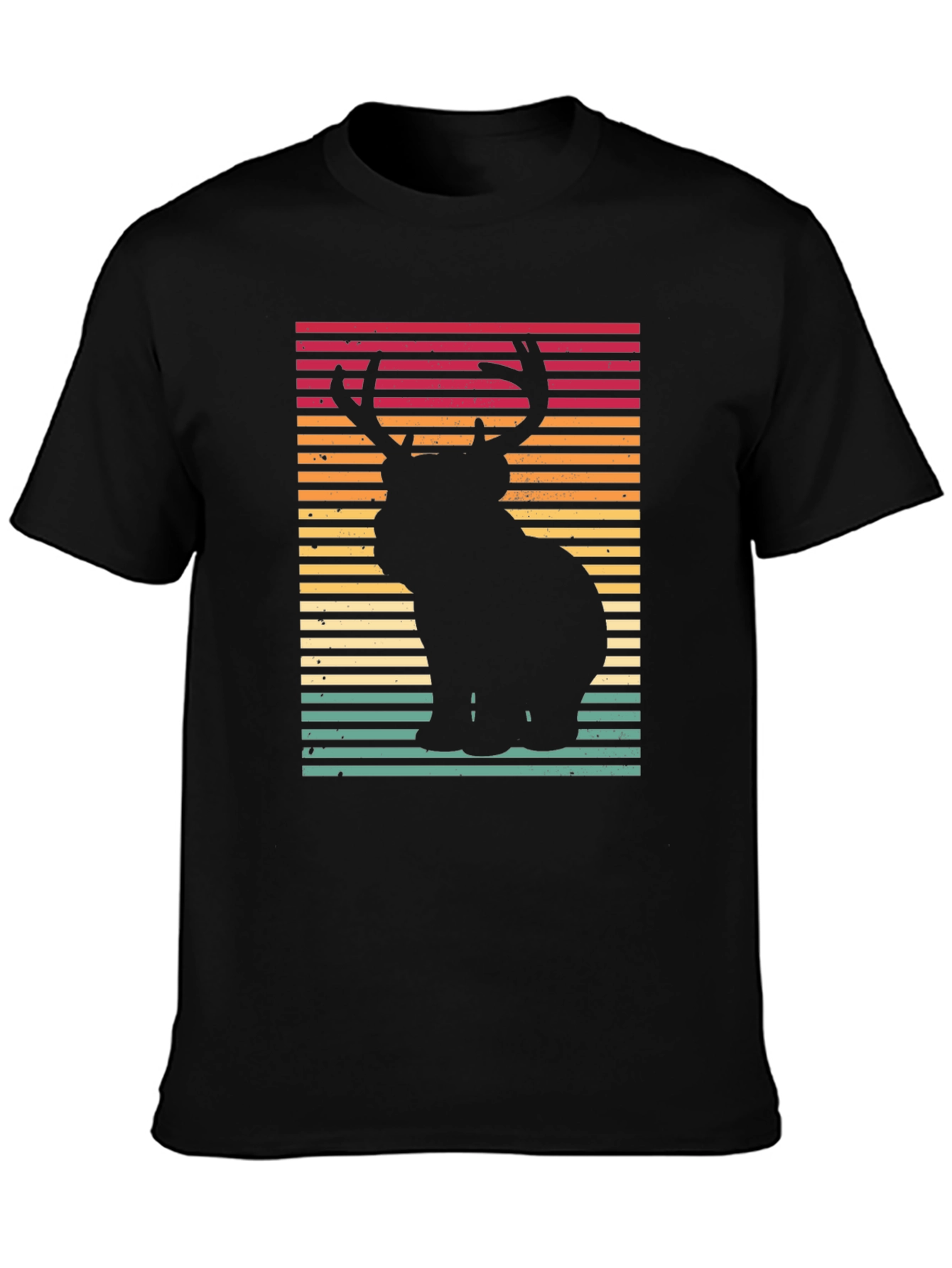 Retro Bear Deer Graphic Tee - Black