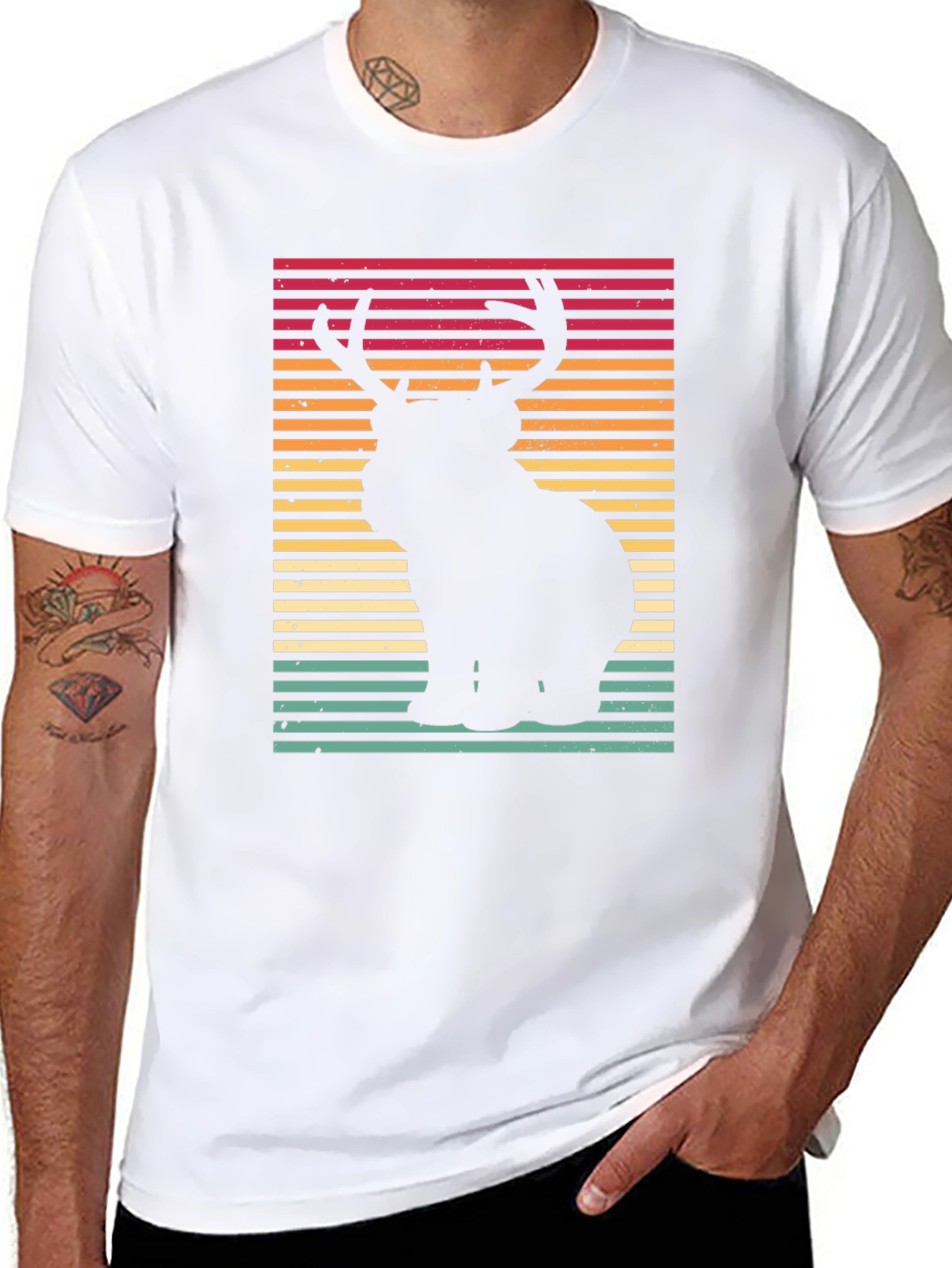 Retro Bear Deer Graphic Tee - Black