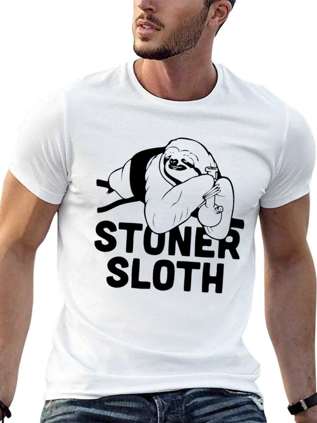 Stoner Sloth Graphic T-Shirt - Relaxed Fit Black Tee