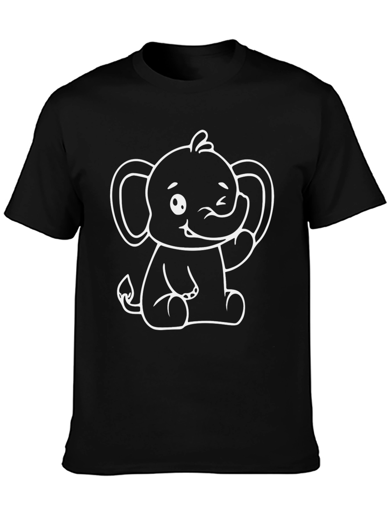 Cute Elephant Graphic Tee - Black Cotton Shirt
