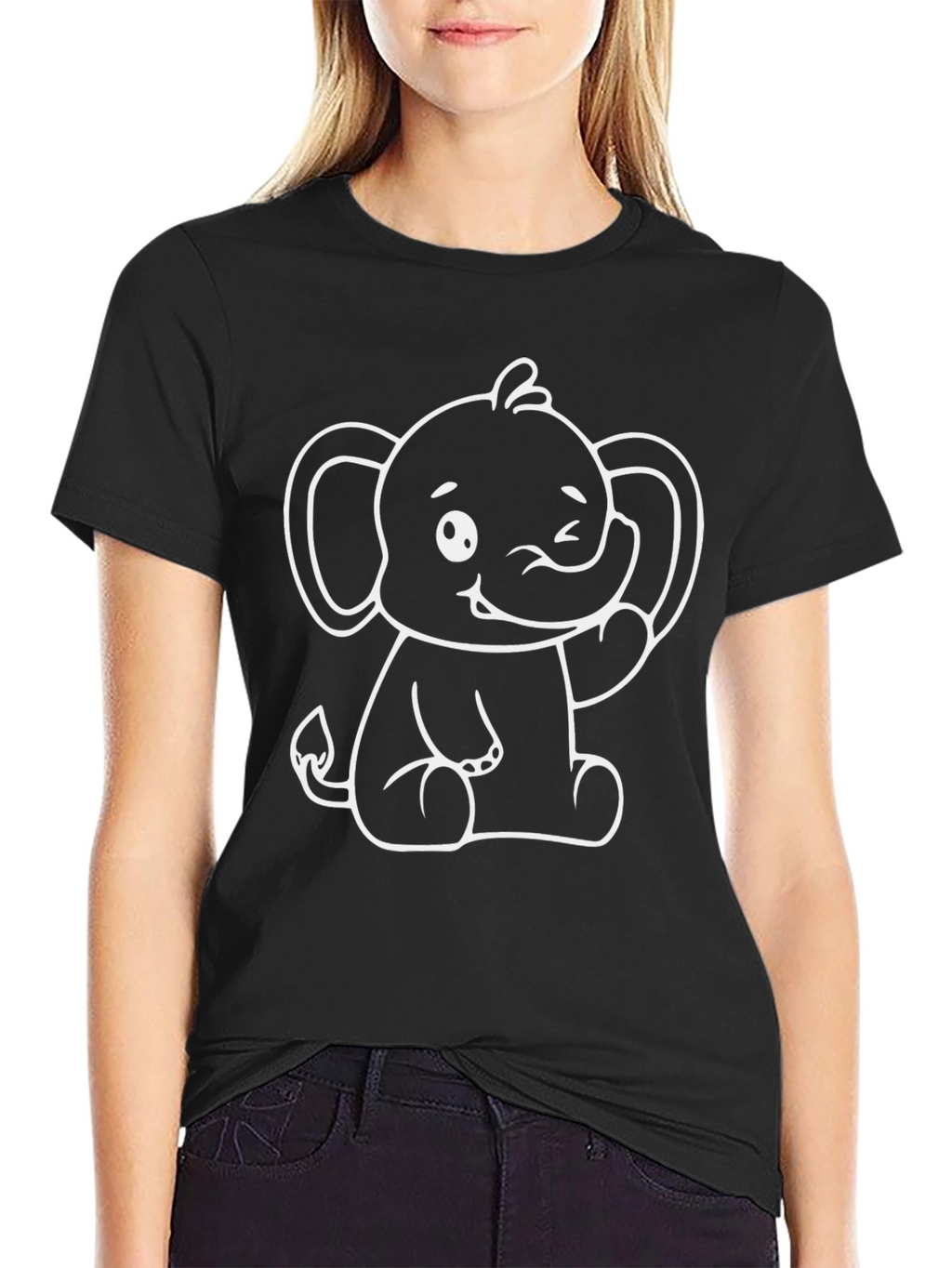 Cute Elephant Graphic Tee - Black Cotton Shirt