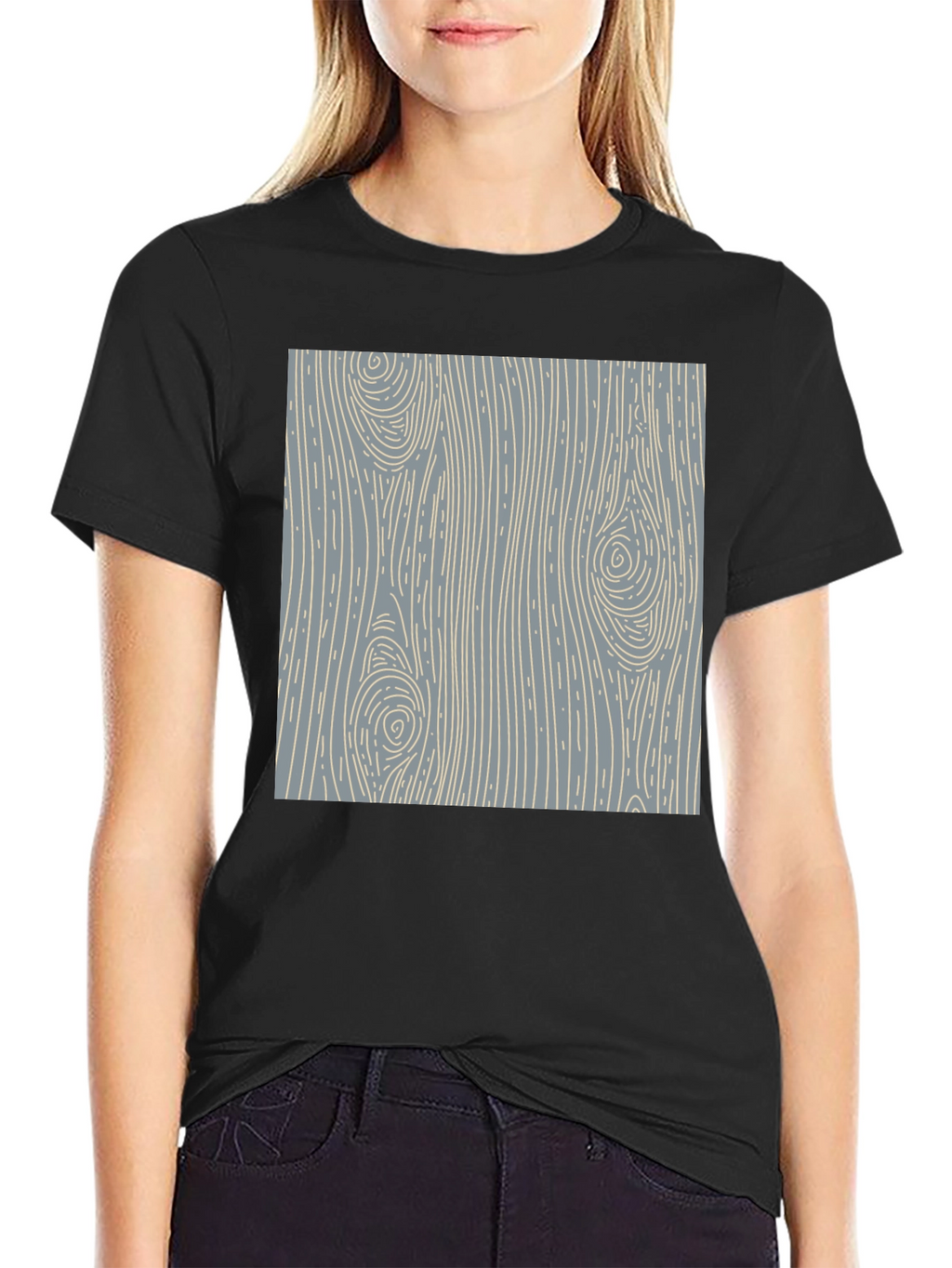 Wood Grain Pattern Black T-Shirt