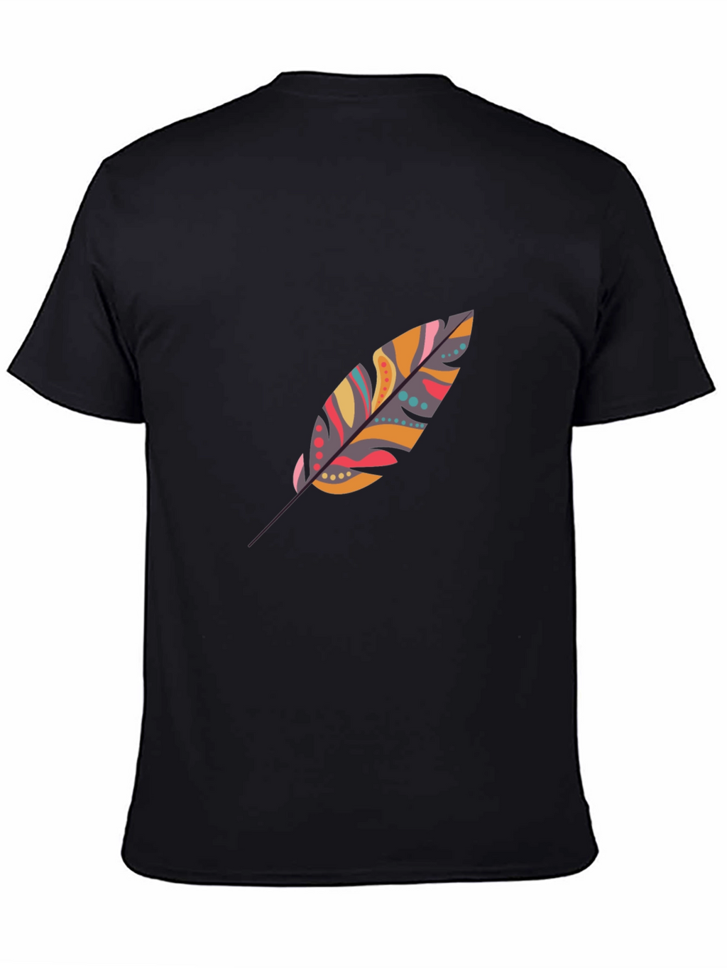 Feather Print Black Casual T-Shirt