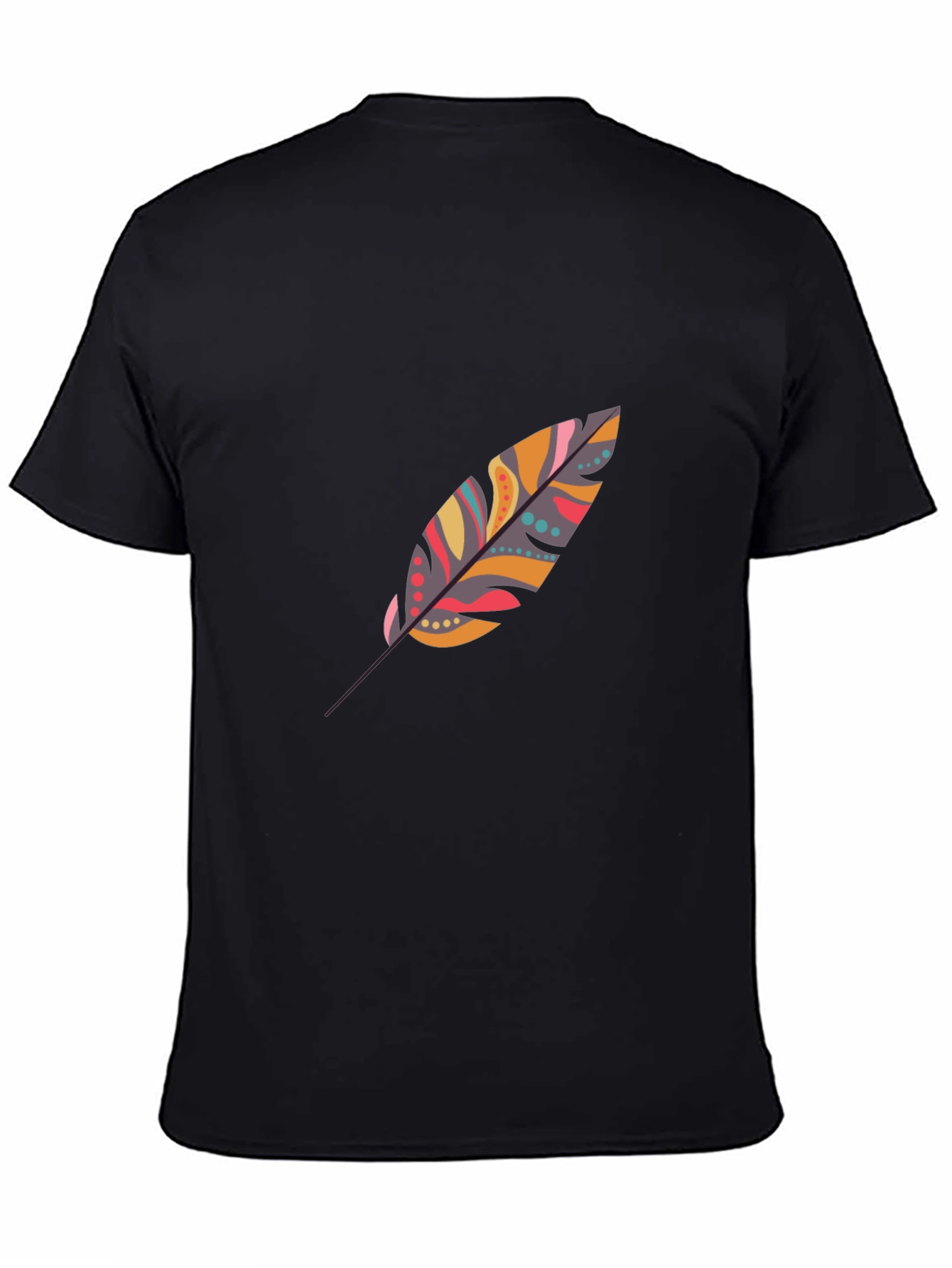 Feather Print Black Casual T-Shirt