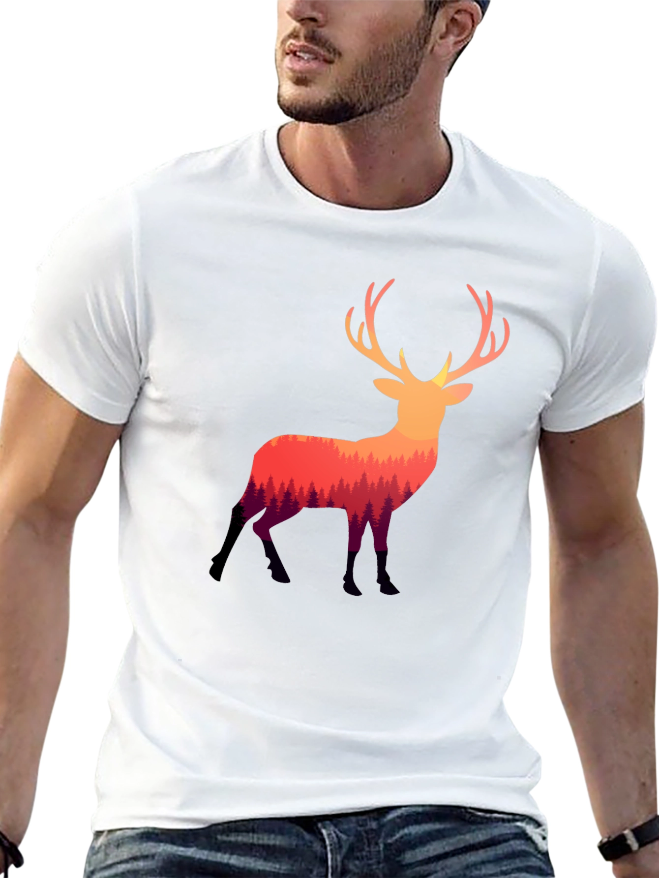 Nature Deer Graphic Tee - Stylish Mens Black T-Shirt