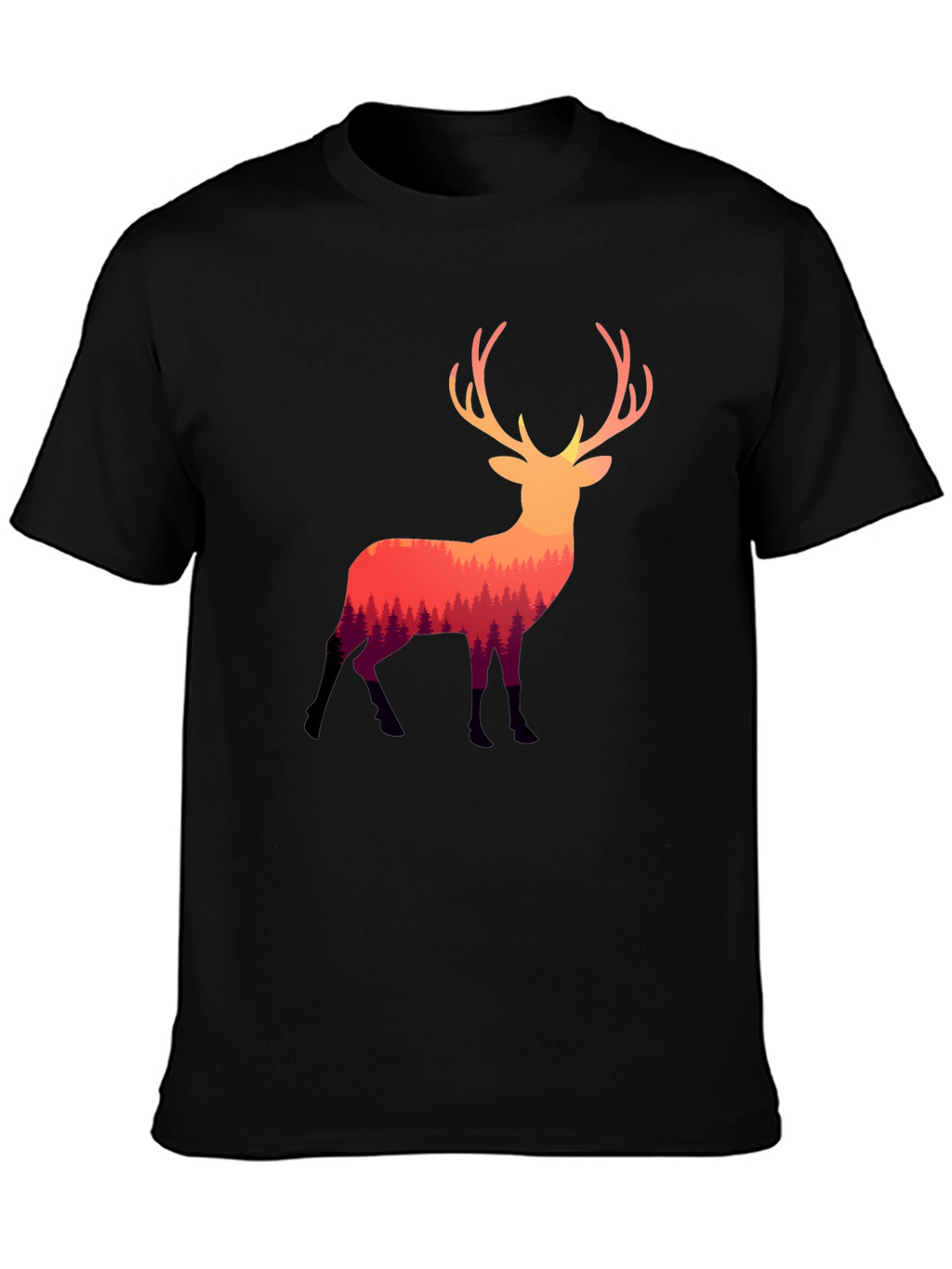 Nature Deer Graphic Tee - Stylish Mens Black T-Shirt