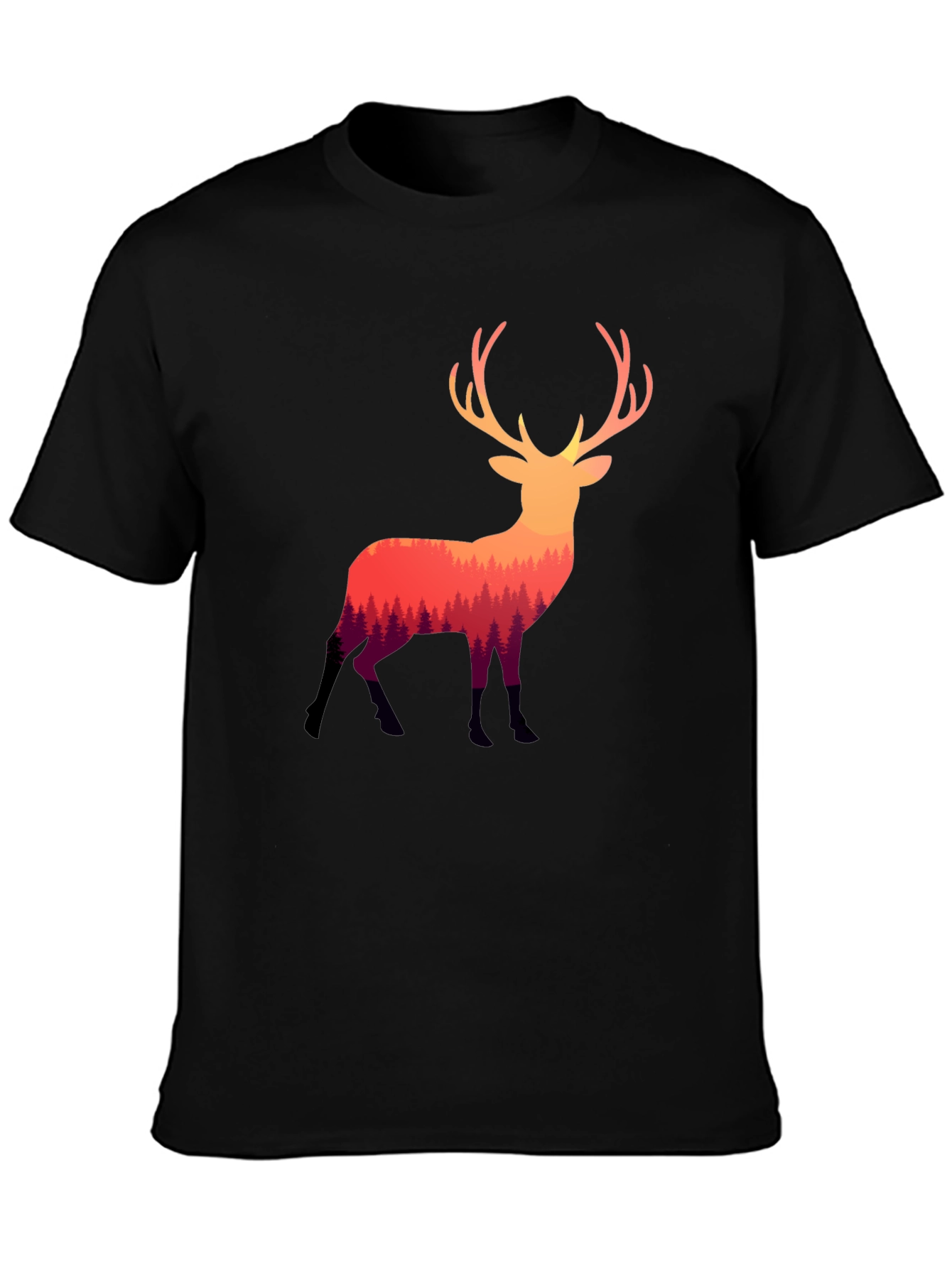 Nature Deer Graphic Tee - Stylish Mens Black T-Shirt