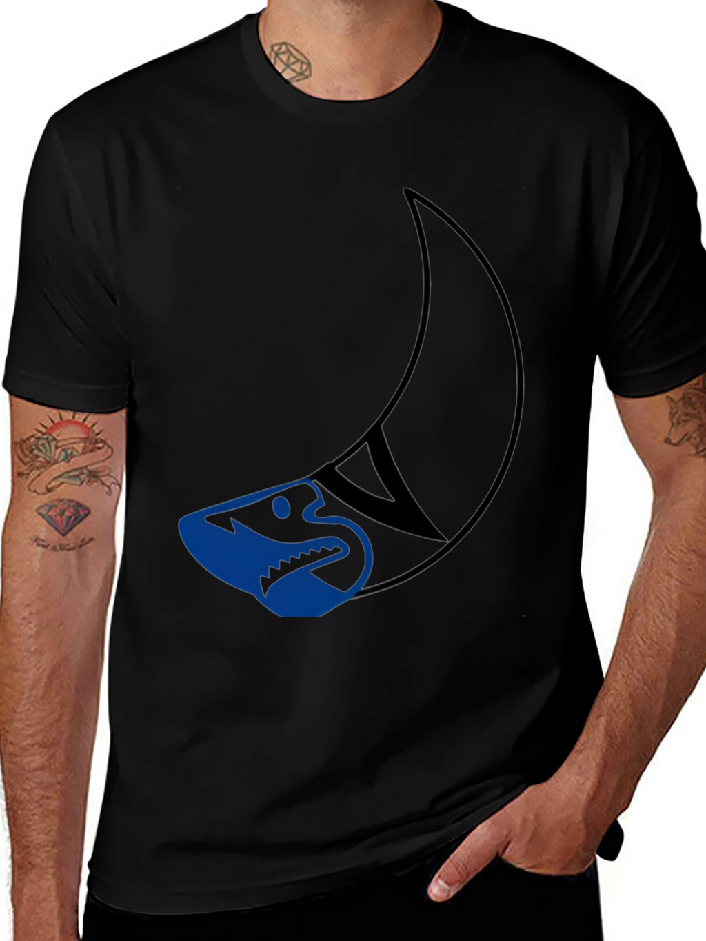 Cool Shark Graphic Tee - Black Cotton T-Shirt