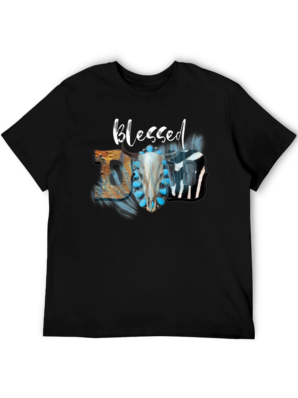 Blessed Graphic Tee - Turquoise & Skull Design