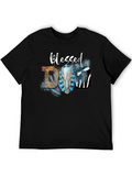 Blessed Graphic Tee - Turquoise & Skull Design