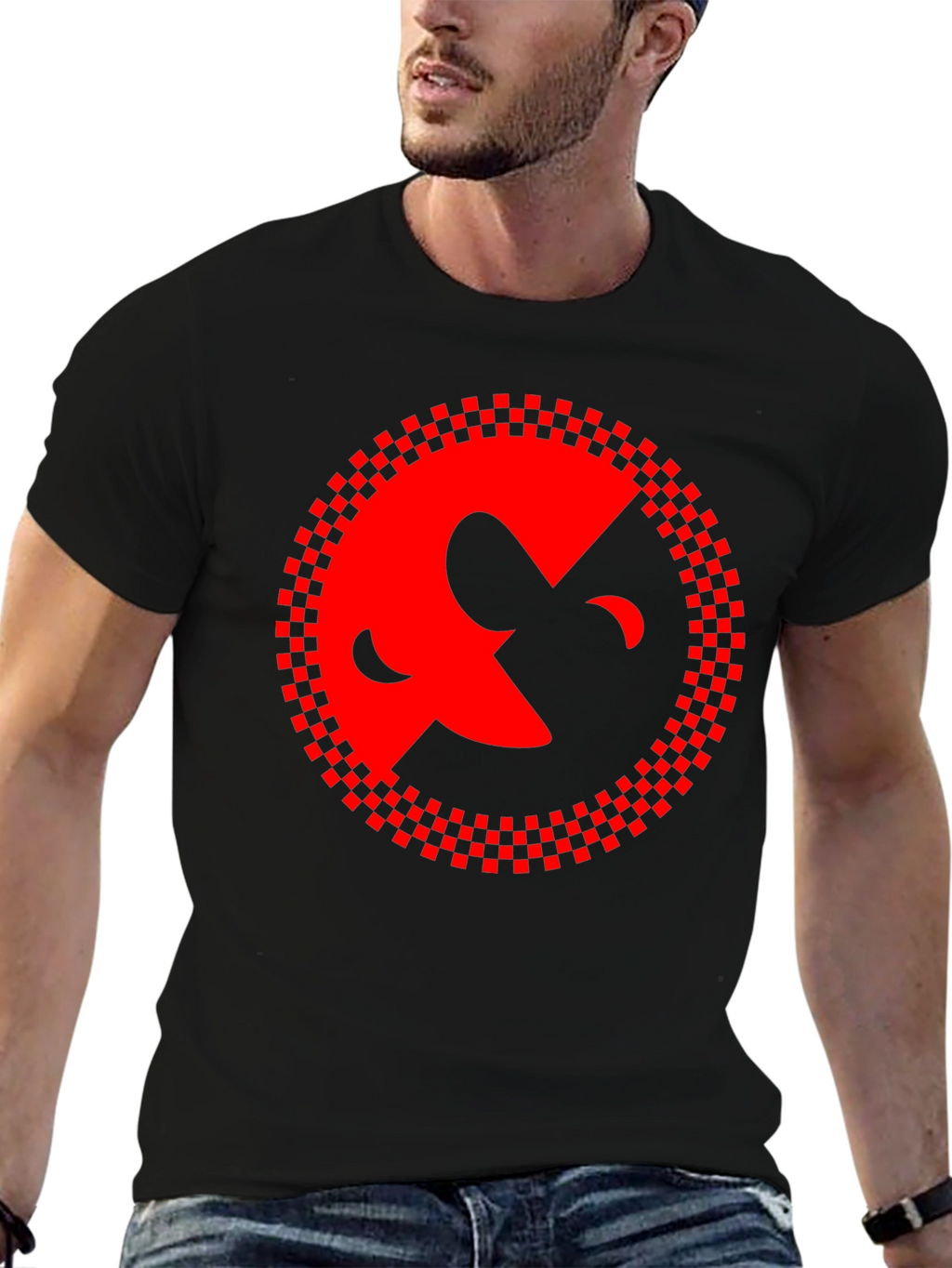 Abstract Face Graphic Black Tee