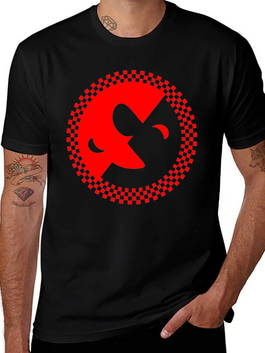 Abstract Face Graphic Black Tee