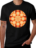 Orange Mandala T-Shirt - Geometric Pattern Black Tee