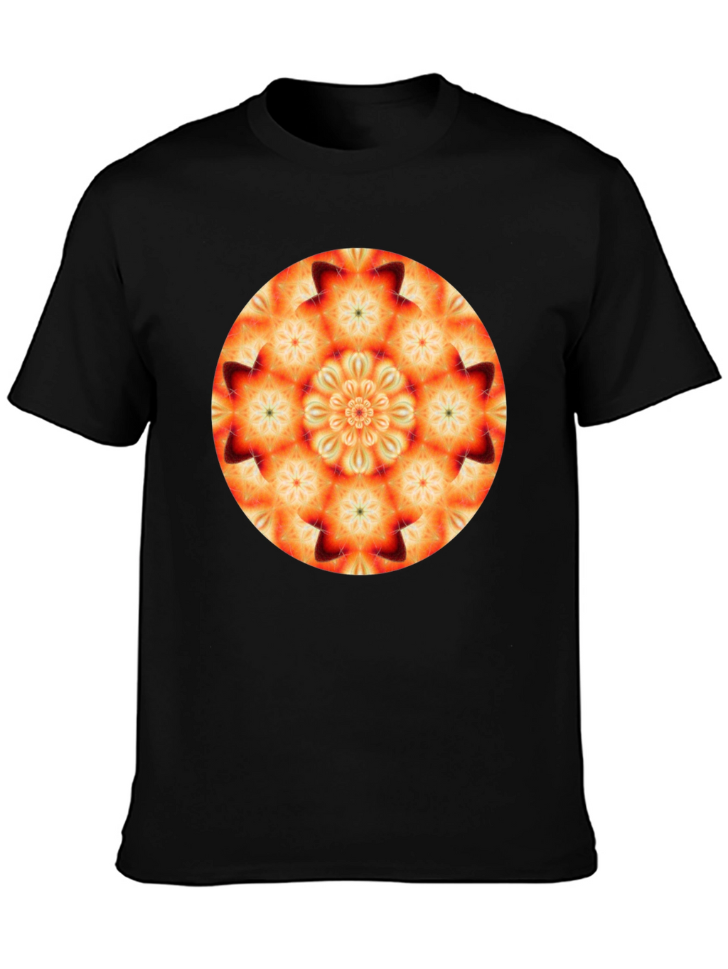 Orange Mandala T-Shirt - Geometric Pattern Black Tee